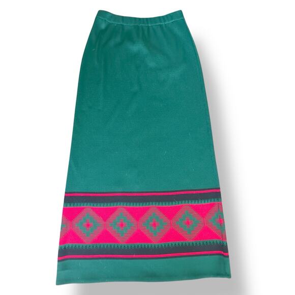 Vintage Dalton Knit Maxi Skirt Southwestern Aztec Print Green & Magenta Sz Med - Picture 2 of 8